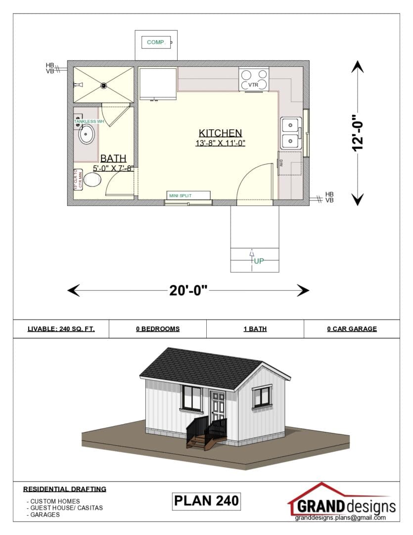 A floor plan of a small house with a garage.