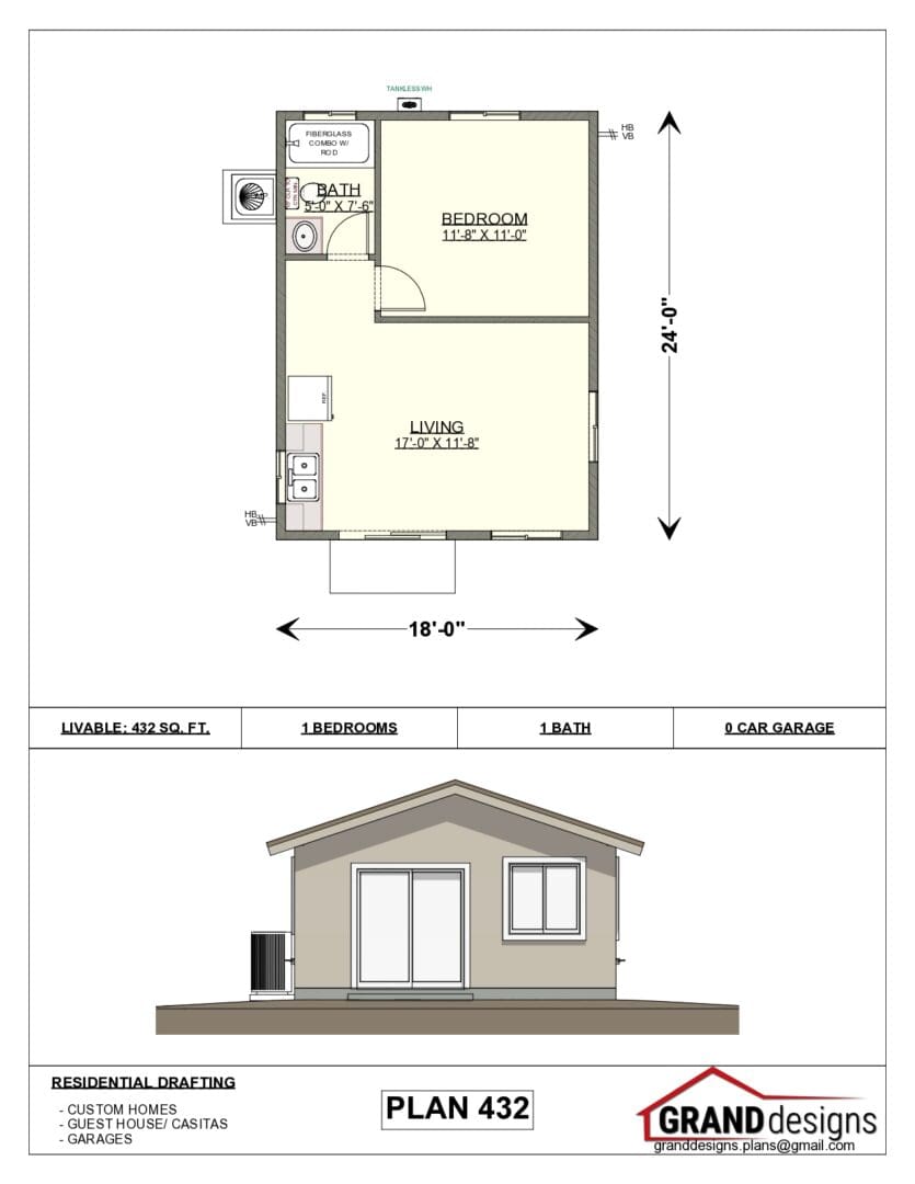 A floor plan of a house with a shed.