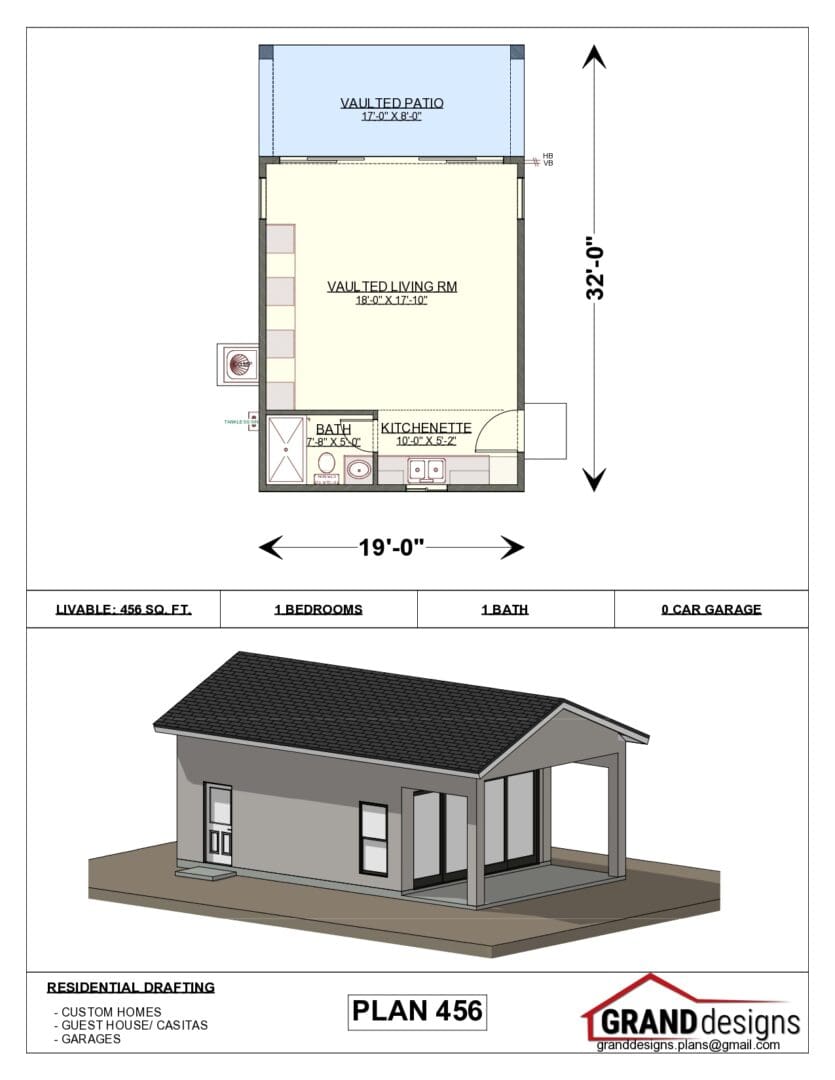 A house plan with a shed roof and a porch.