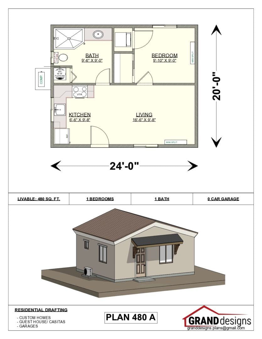 A floor plan of a house with a shed roof.