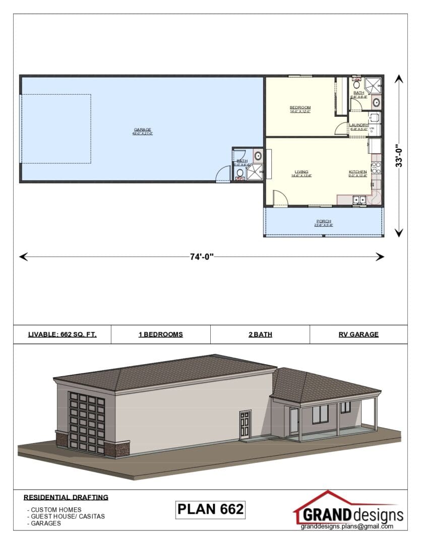 A floor plan of a house with a pool and garage.