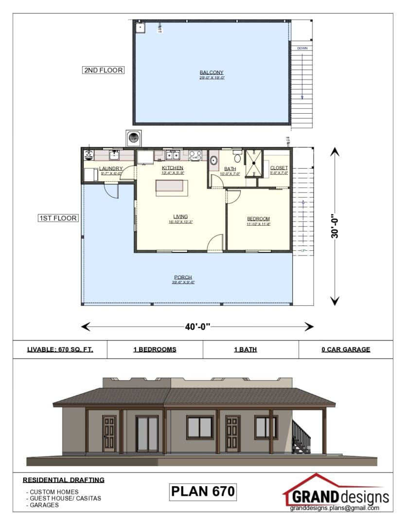 A floor plan of a house with a porch and deck.