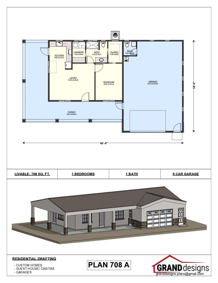 A floor plan of a house and an image of the front.