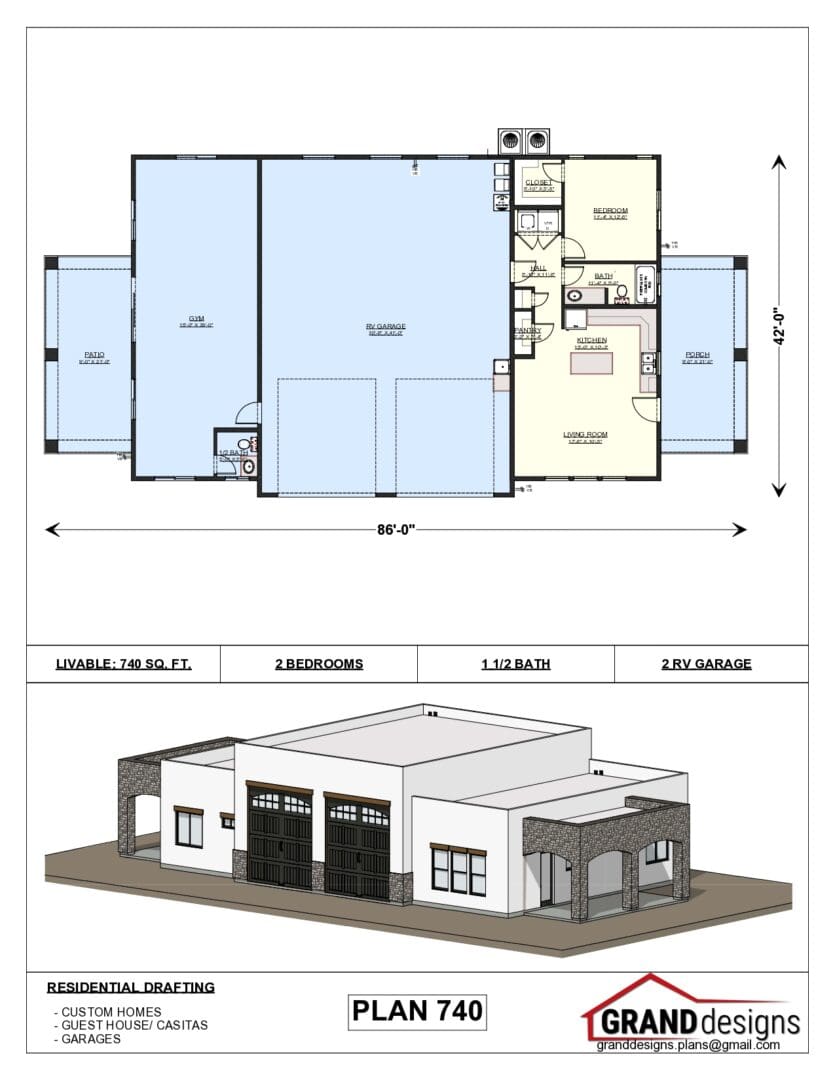 A floor plan of a garage and an image of the same.