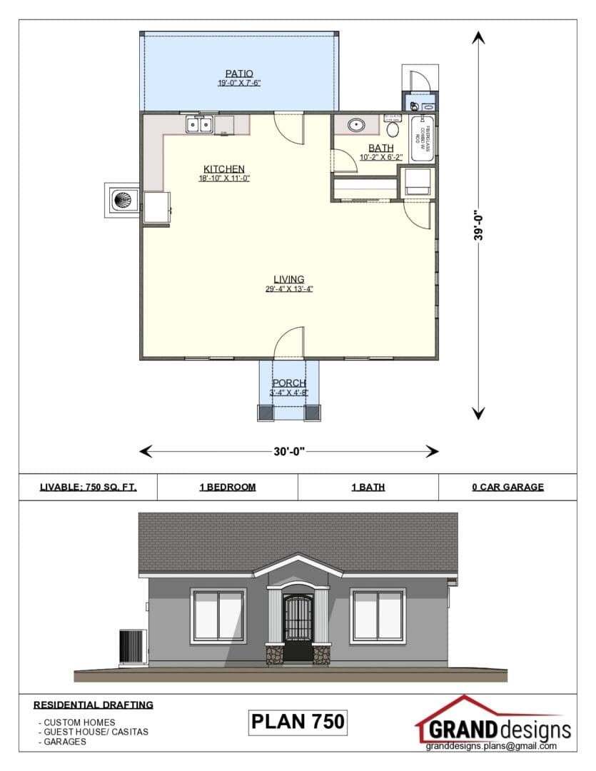 A floor plan of a house with a large yard.