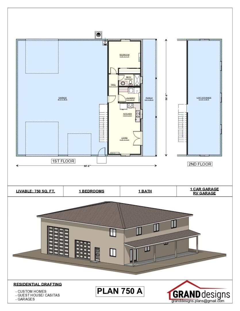 A drawing of the front and back of a house.