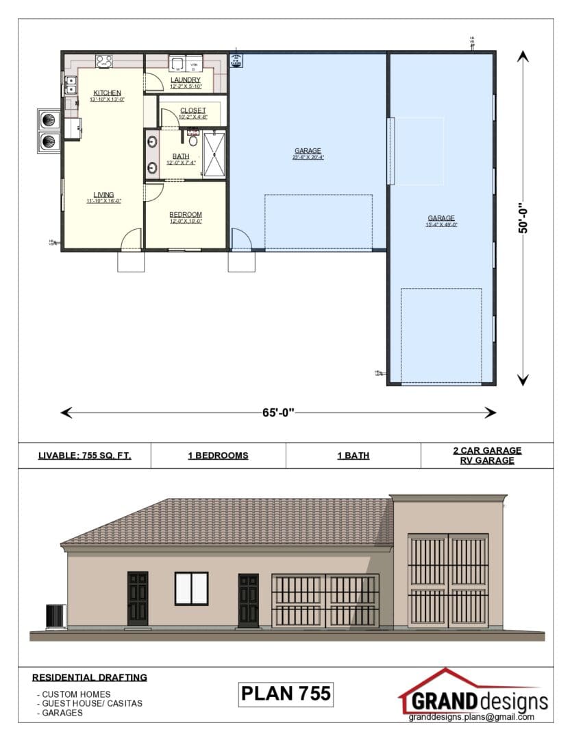 A floor plan and an image of the front of a house.