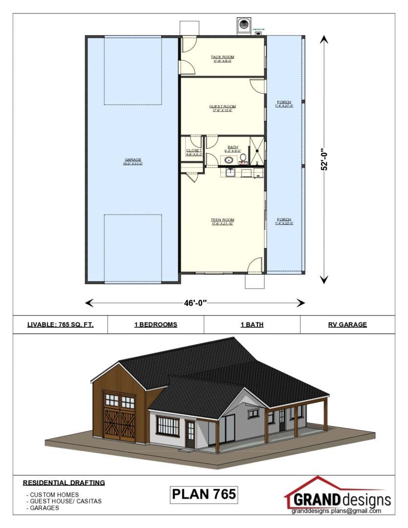 A floor plan of a house and an image of the front.