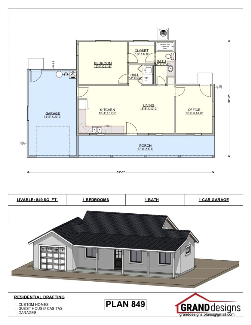 A house plan and an image of the floor plan.