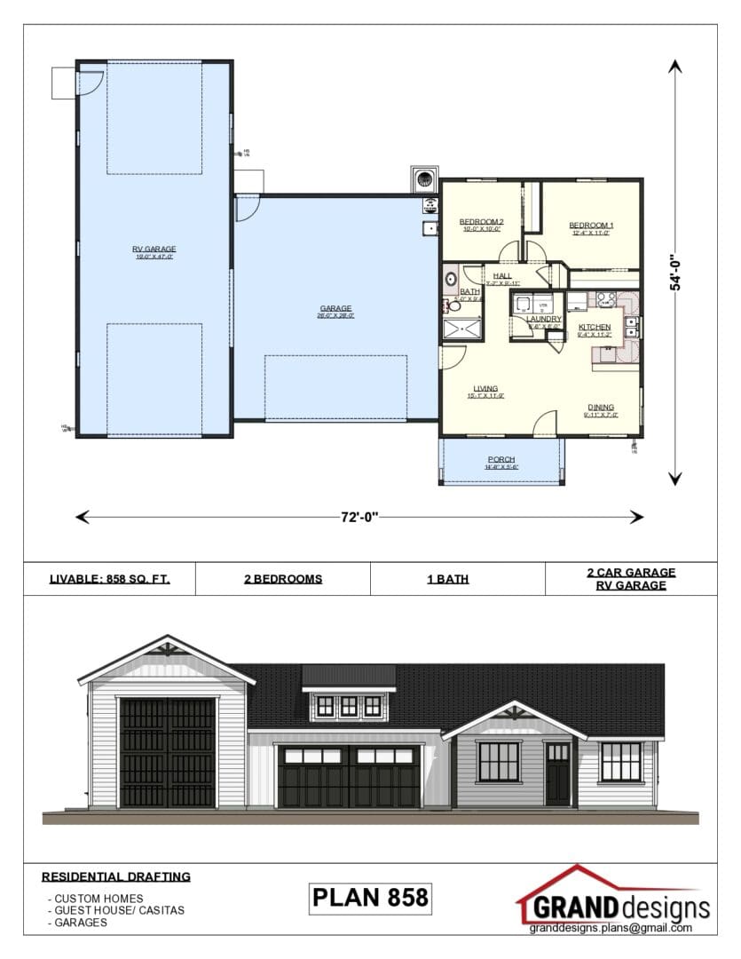 A floor plan of a house with garage and parking lot.