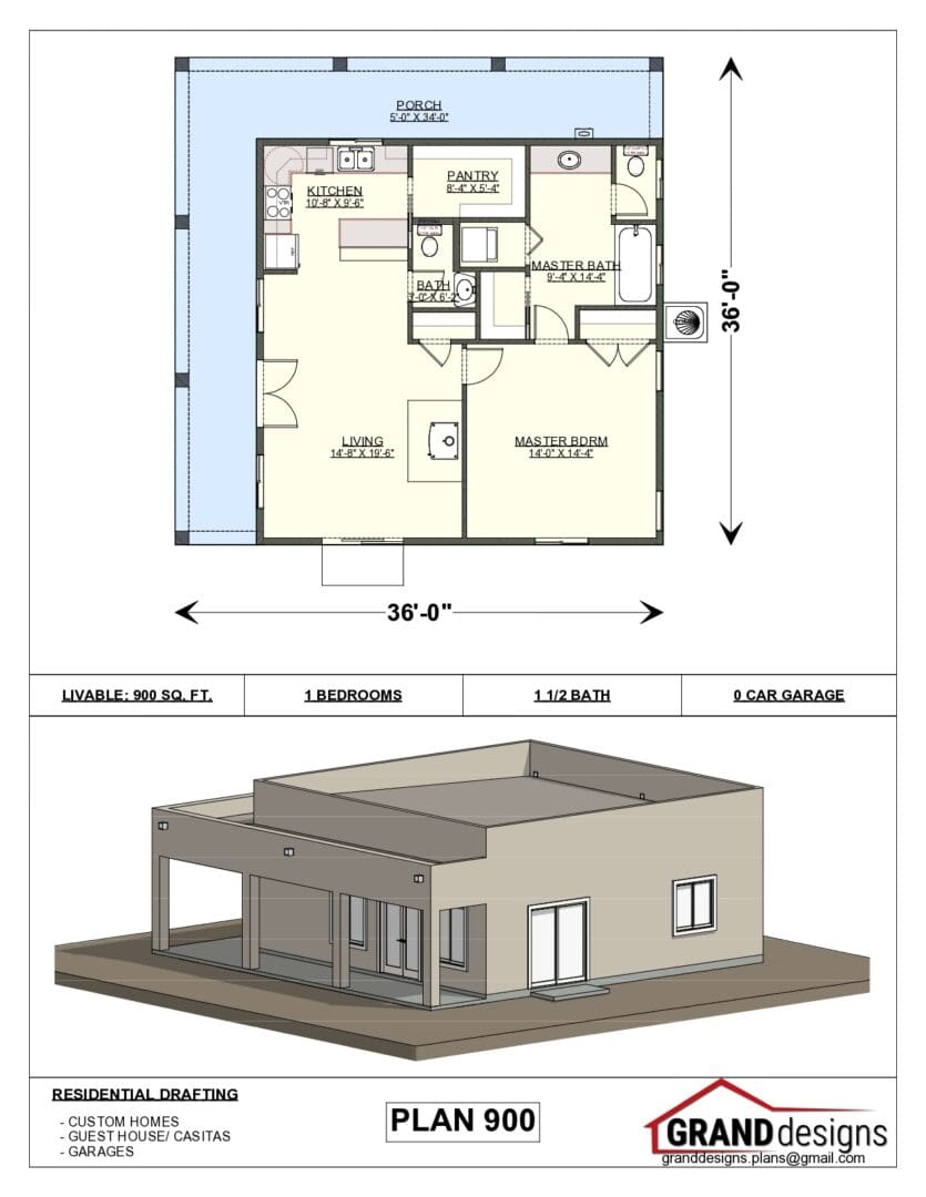 A floor plan of a house and an image of the front.