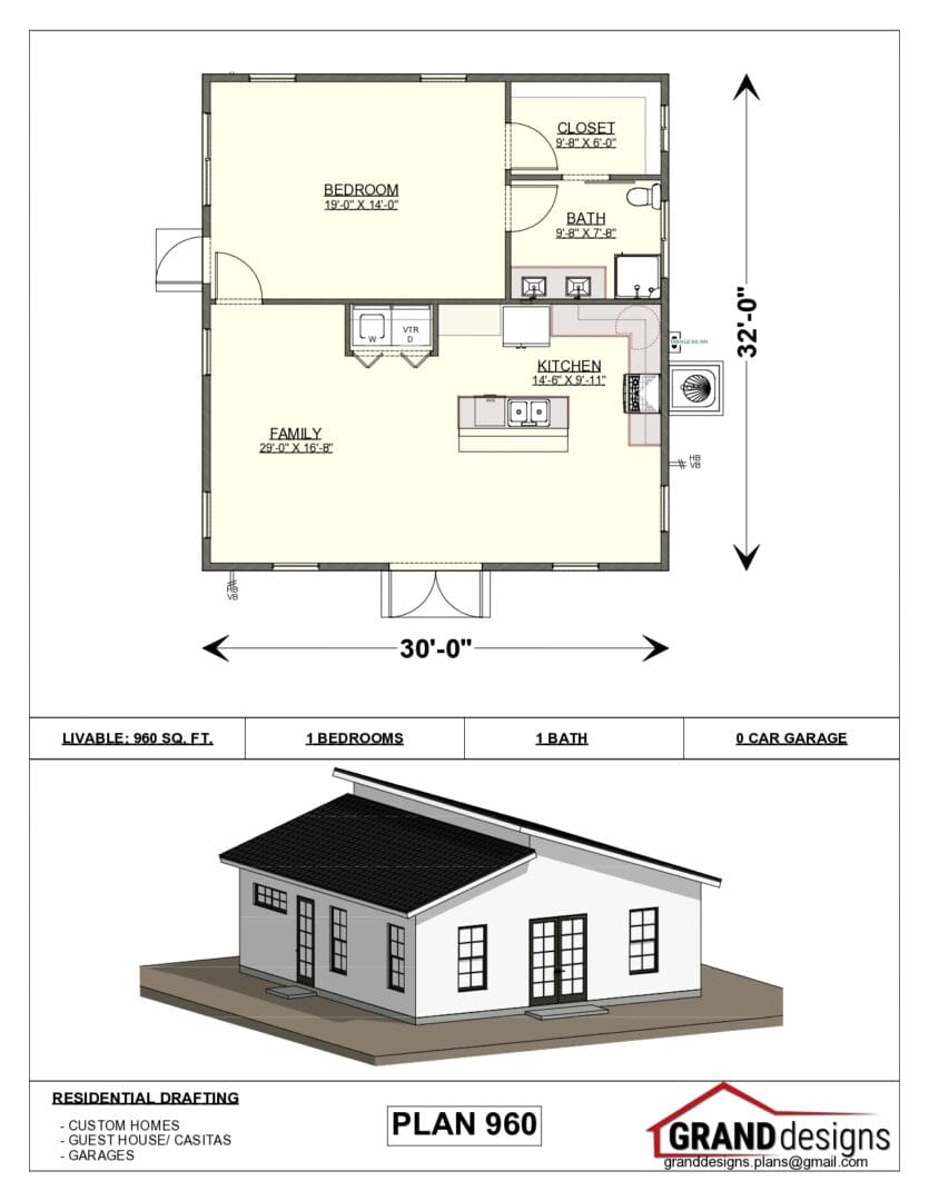 A floor plan of a house with a shed roof.