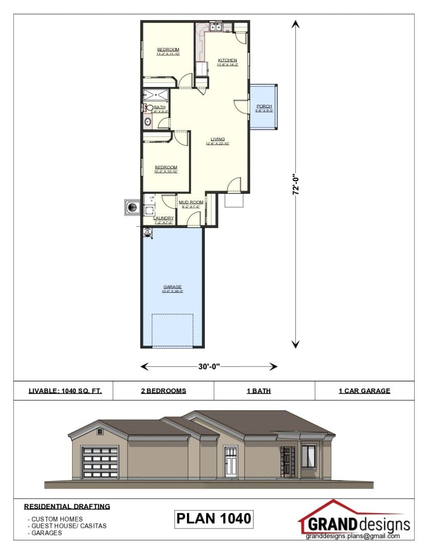 A floor plan of a house with a garage.