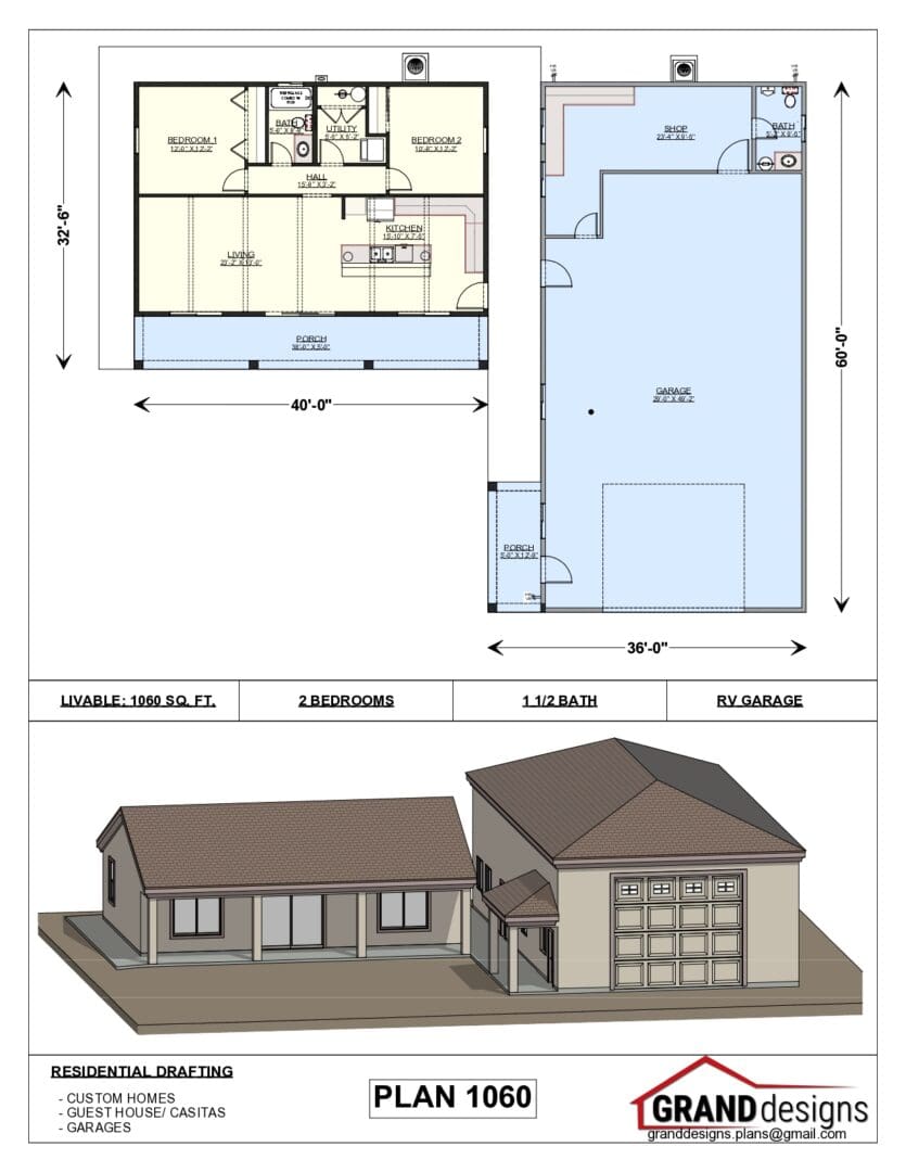 A drawing of the floor plan and a picture of the ground floor.