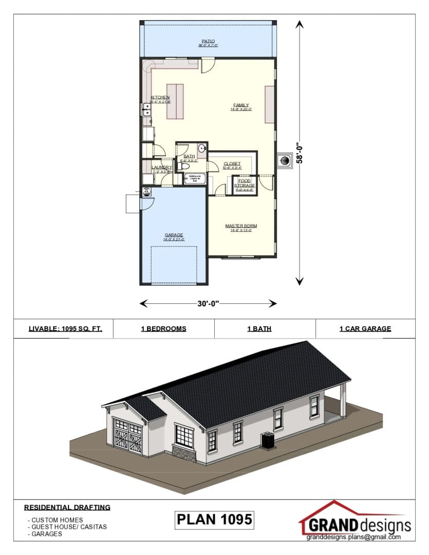 A floor plan of a house with a garage and a shed.