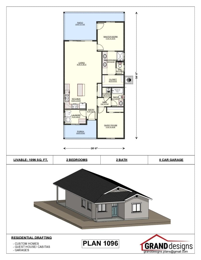 A floor plan of a house and an image of the front.