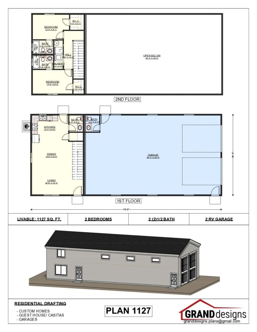 A floor plan of a house with two floors and one floor.