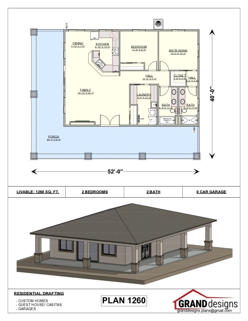 A floor plan of a house with a porch and a building.