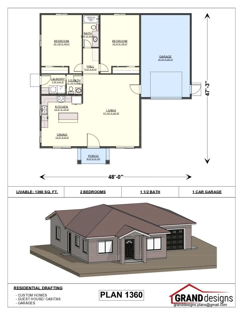 A floor plan of a house and an image of the front.