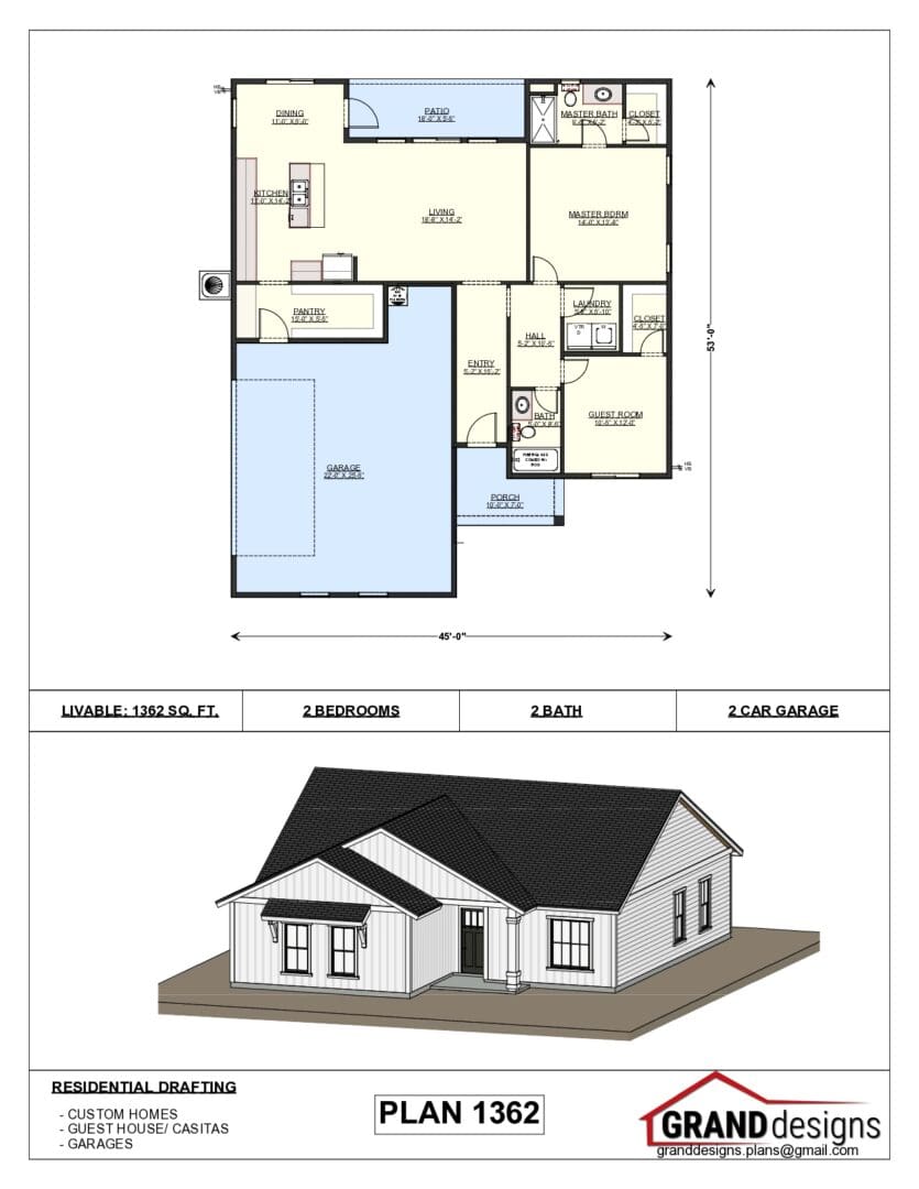 A floor plan of a house and an image of the same house.