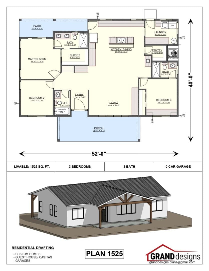 A floor plan of a house and an image of the front.