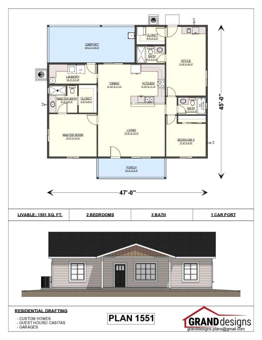 A floor plan of a house with a building in the background.