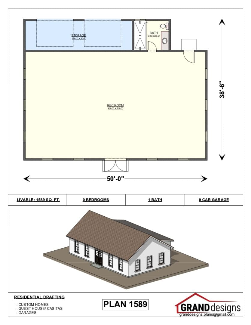 A floor plan of a house with a room and a bathroom.