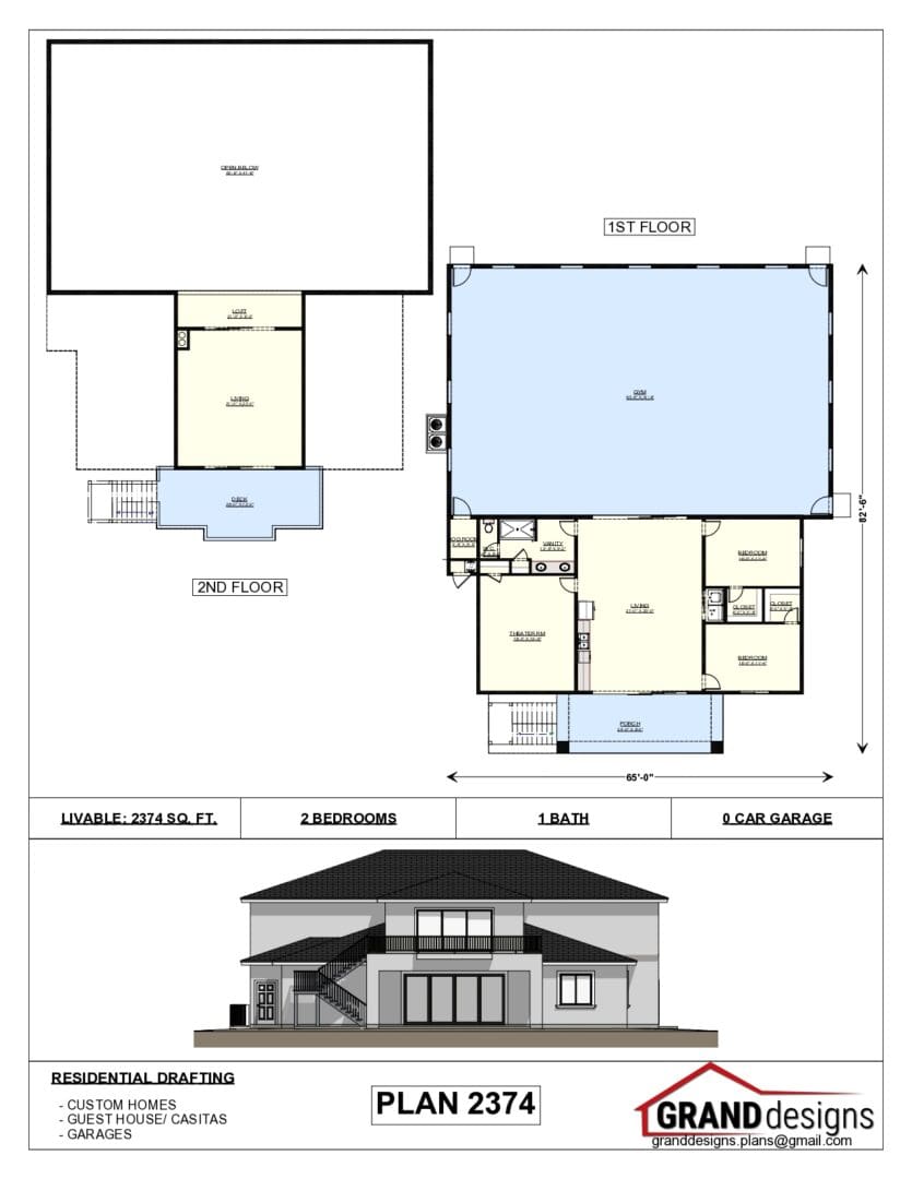 A floor plan of a house with two floors and a roof deck.