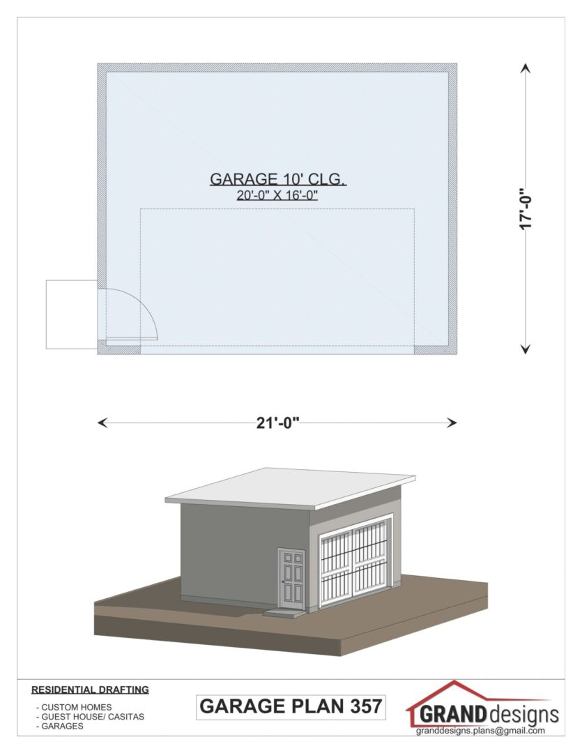 Garage plan 357, 20' x 16' garage.