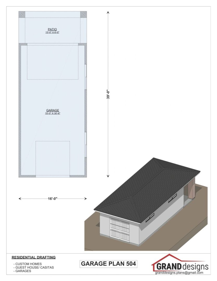 Garage plan 504 with dimensions.