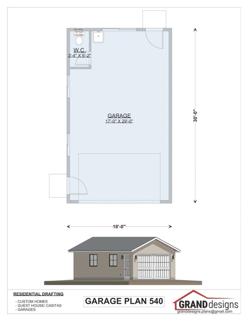 Garage plan 540, 17'x29', 18' wide.