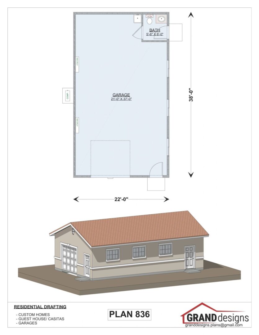 Plan of a garage with a bathroom.