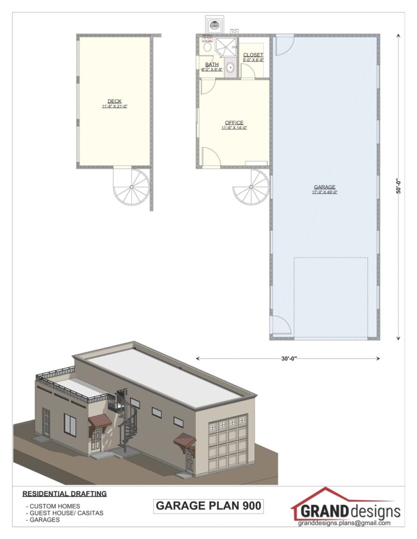 Garage plan 900 with deck and office.