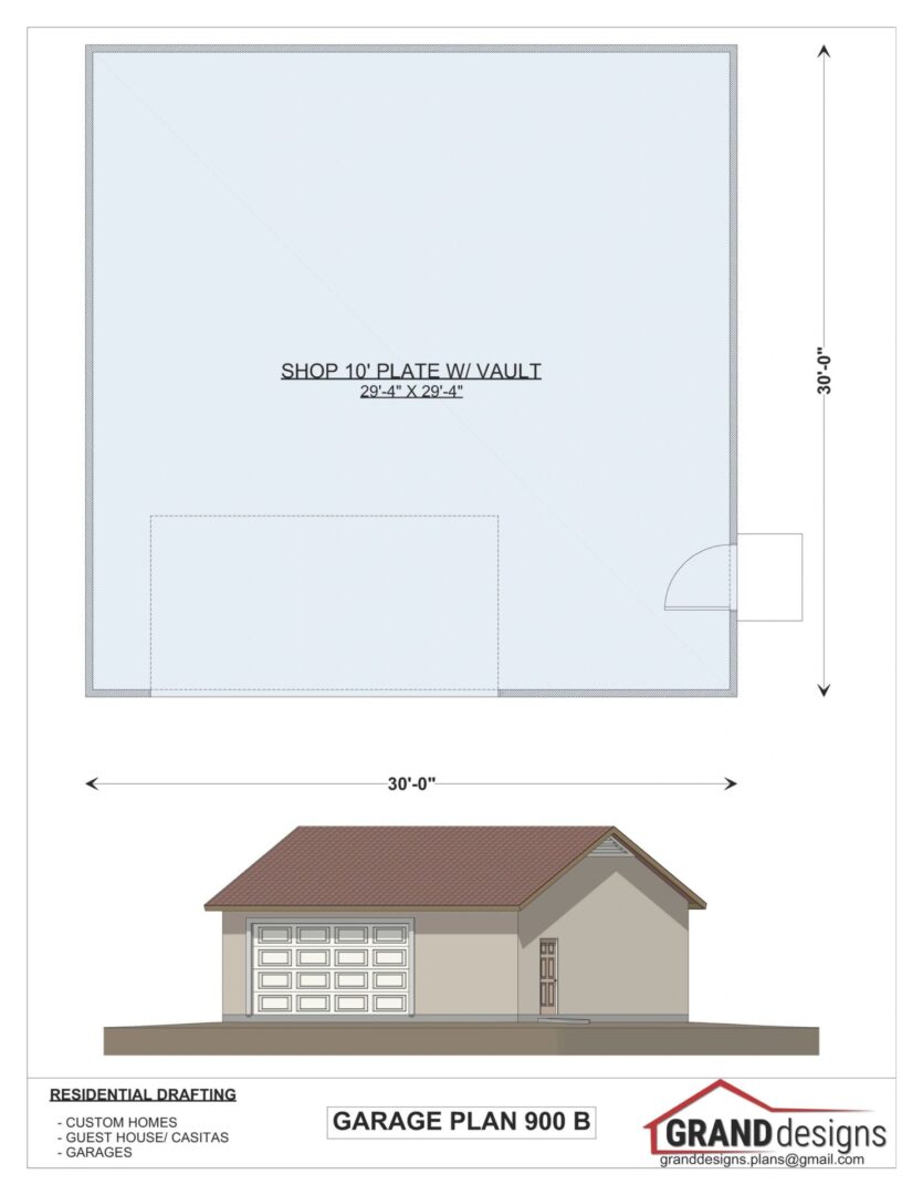 Garage plan 900 B with 10' plate and vault.