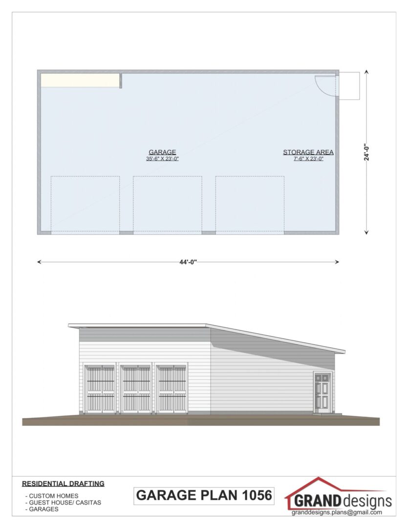 Garage plan 1056 with storage area.