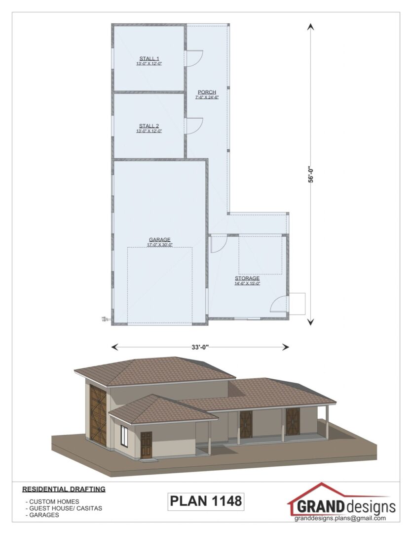 Plan 1148, house with garage and storage