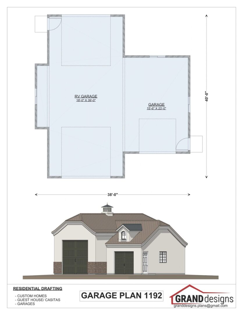 Garage plan 1192 with RV and garage.