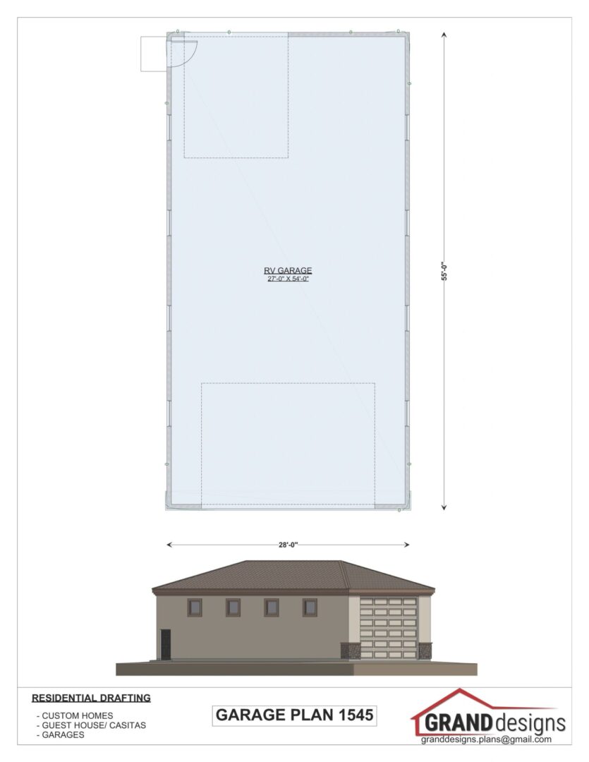 Garage plan 1545, RV garage design.