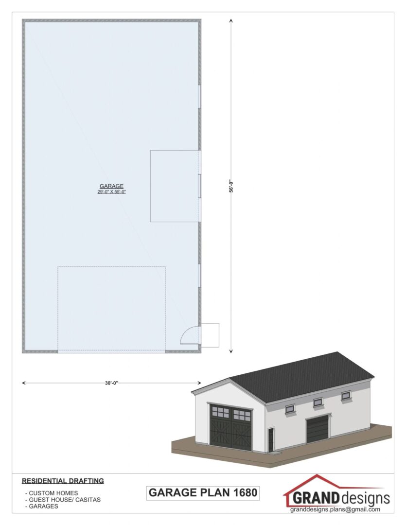 Garage plan 1680 with two doors.