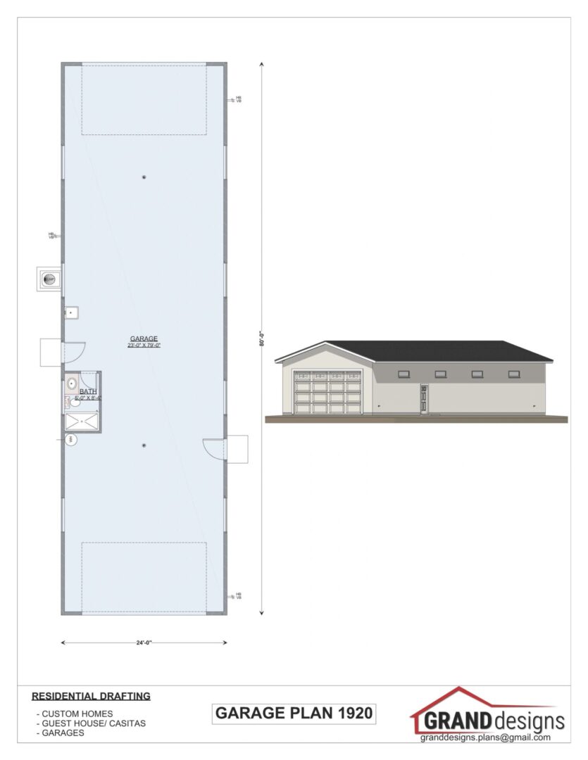 Garage plan blueprint with dimensions.