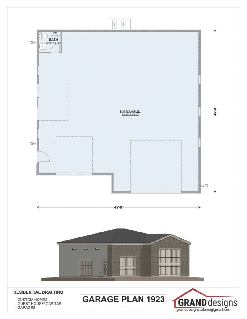 Garage plan blueprint with 3 car bays.