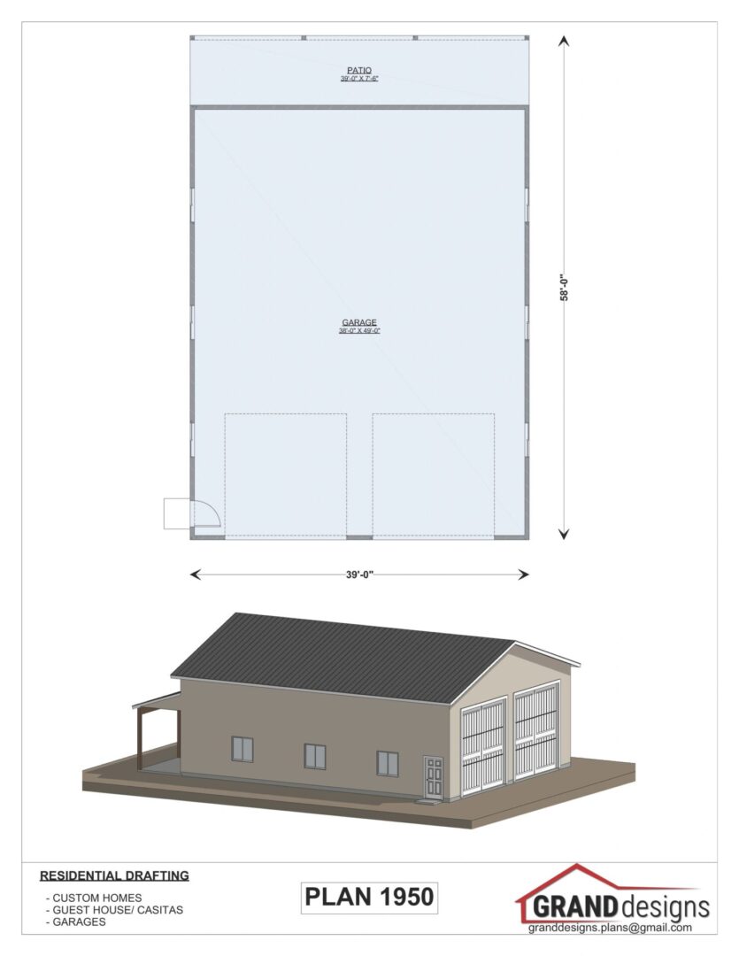 Plan 1950, 3D rendering of a garage.