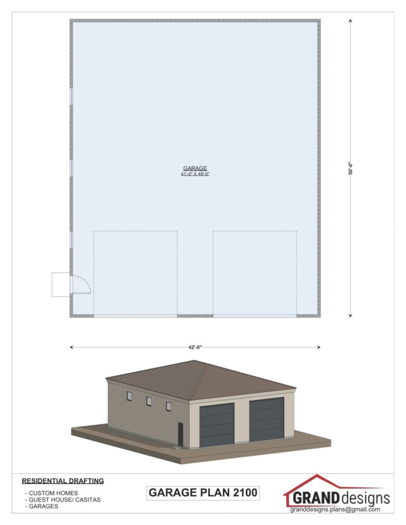 Two-car garage plan with dimensions.