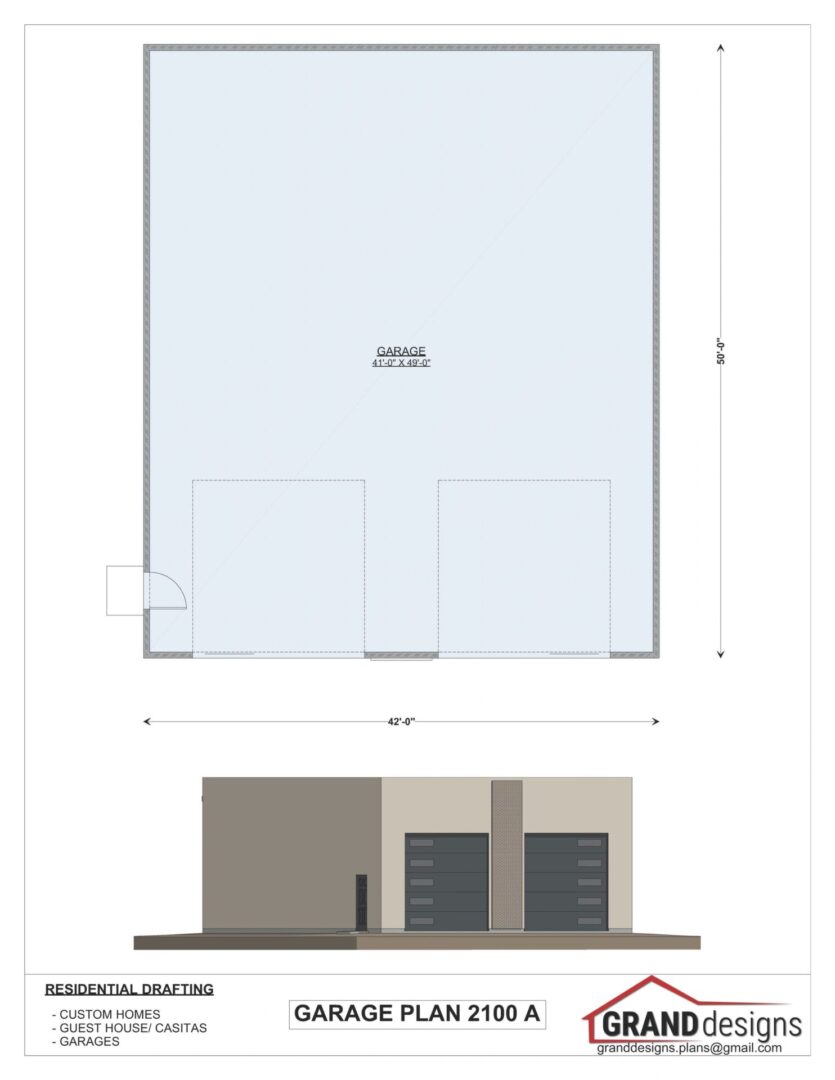 Garage plan blueprint with dimensions.