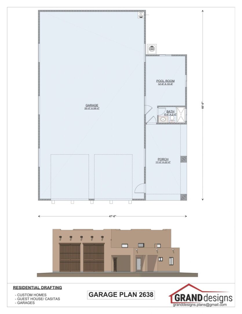 Garage plan 2638 with dimensions.