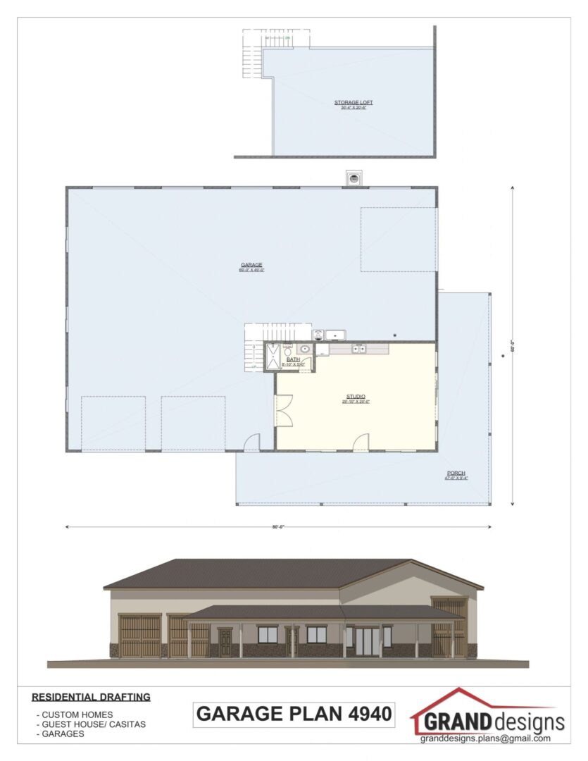 Garage plan 4940, front elevation view.