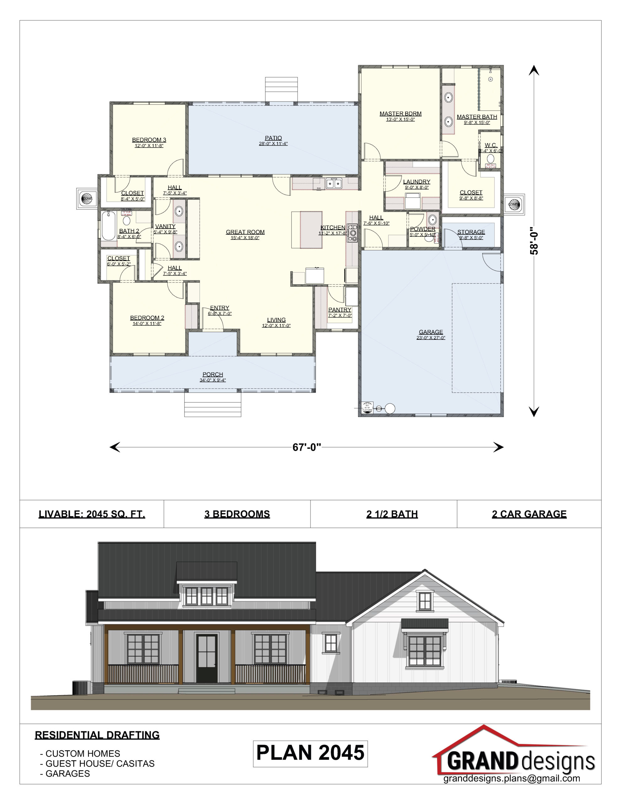 A floor plan and an image of the front of a house.