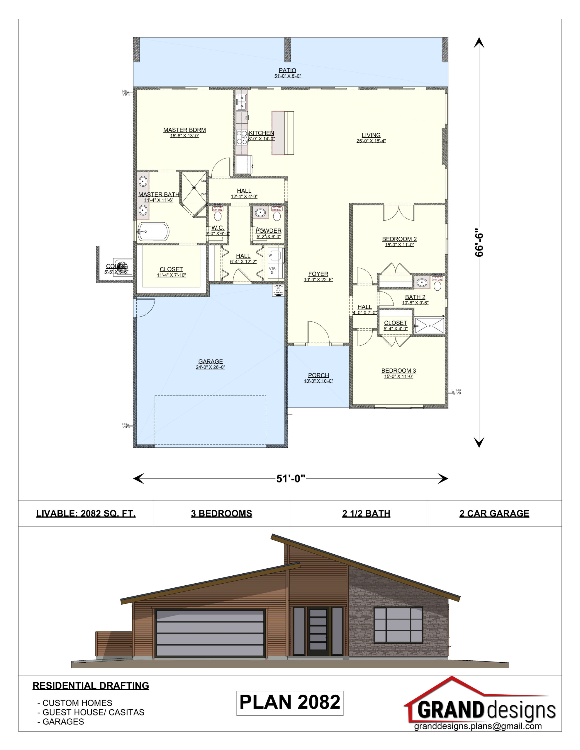 A floor plan of a house and an image of the front.