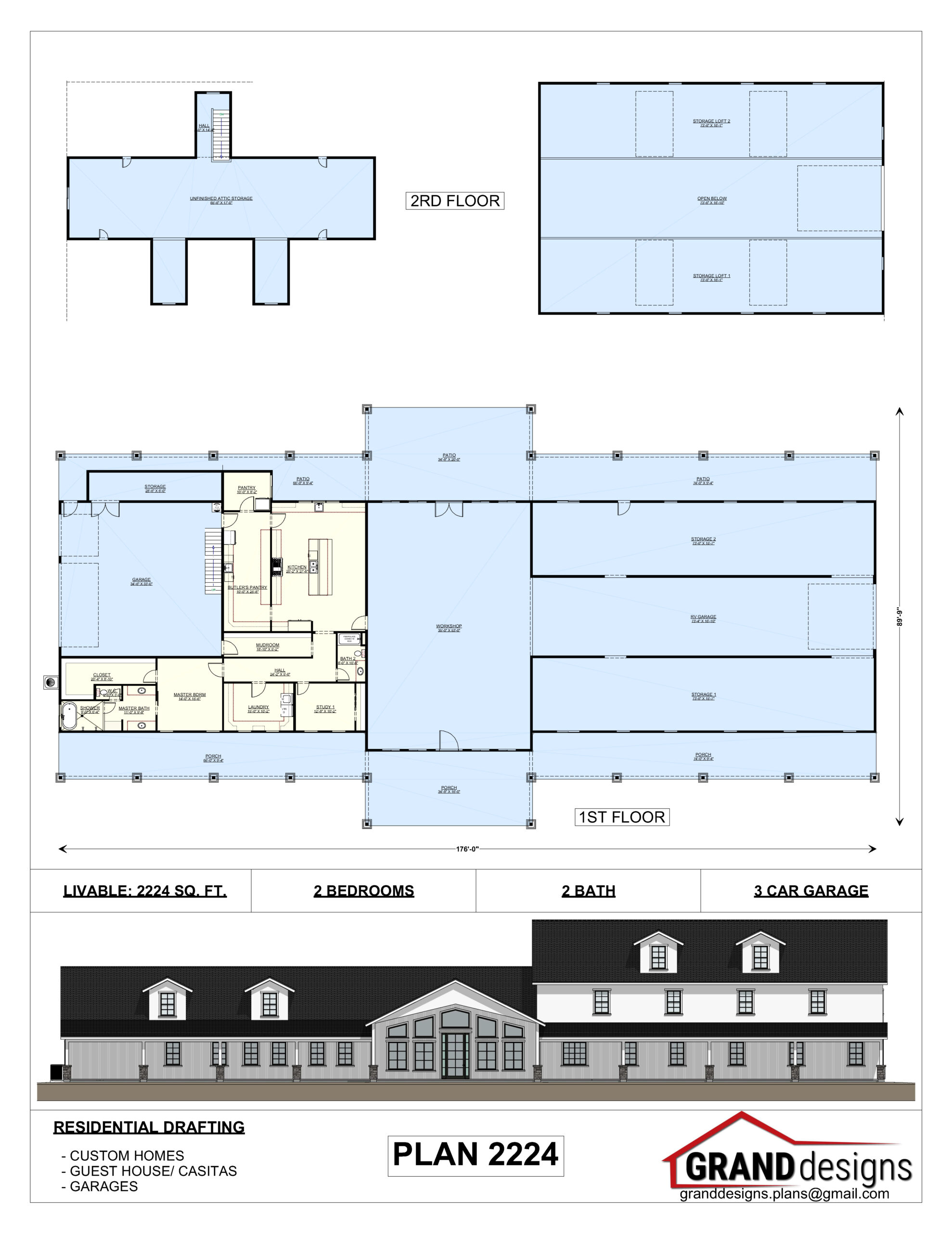 A drawing of the floor plan and elevations.