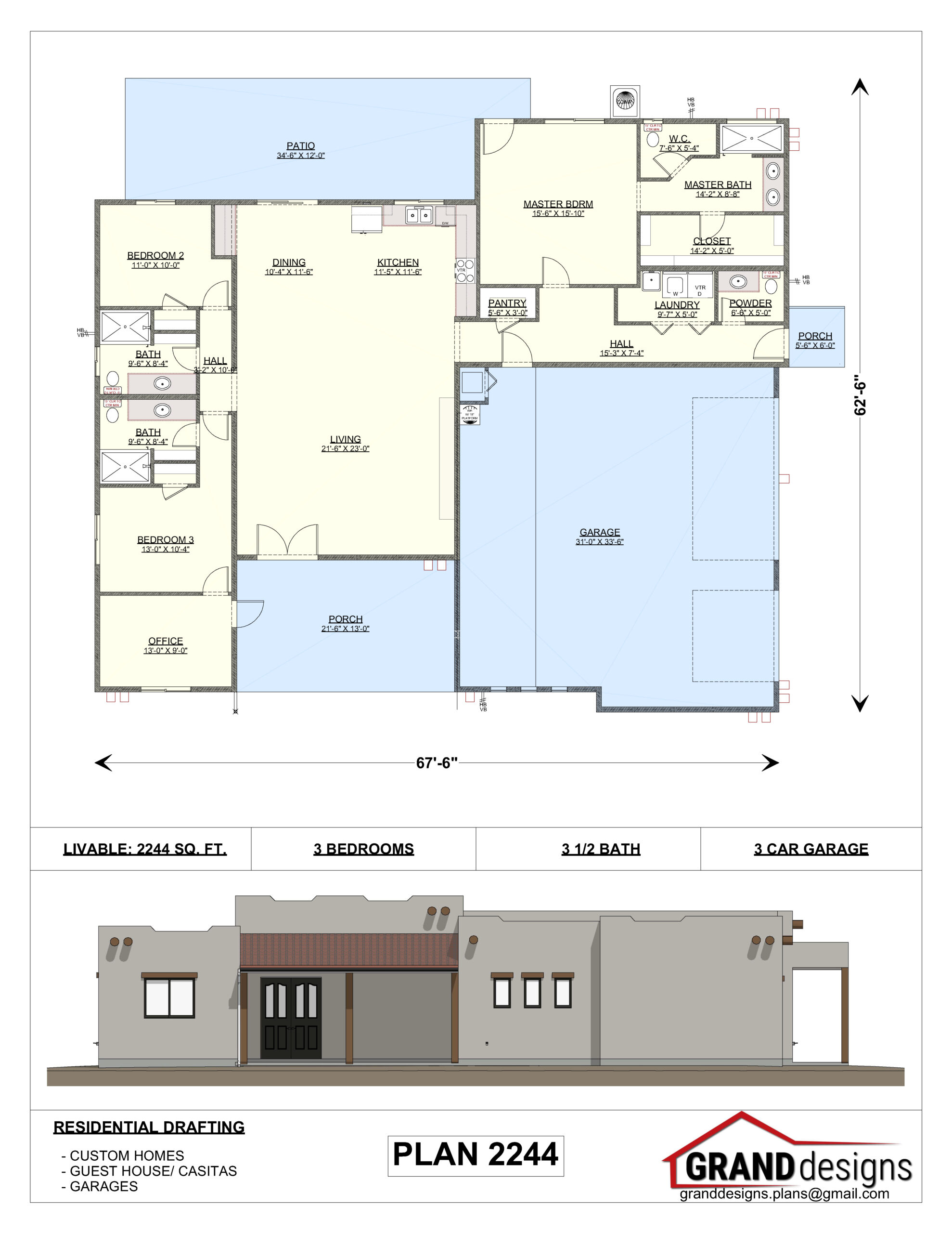 A drawing of the floor plan and an elevation.